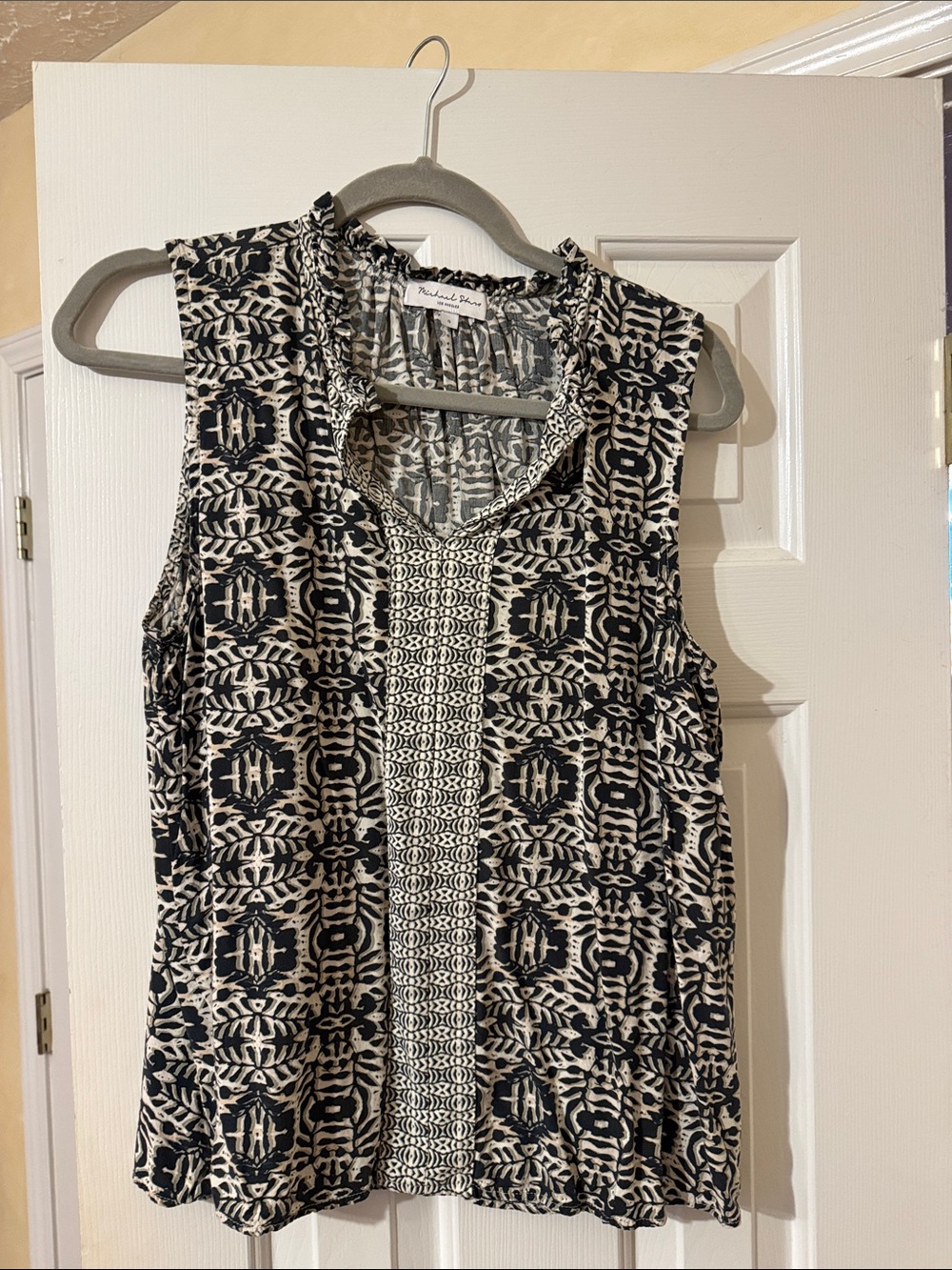 Michael Stars Black and Cream Sleeveless Printed Tank